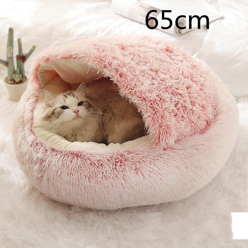Lit 2 en 1 pour chien et chat - Lit d'hiver rond en peluche chaud pour animaux de compagnie - Lit doux et long en peluche pour animaux de compagnie